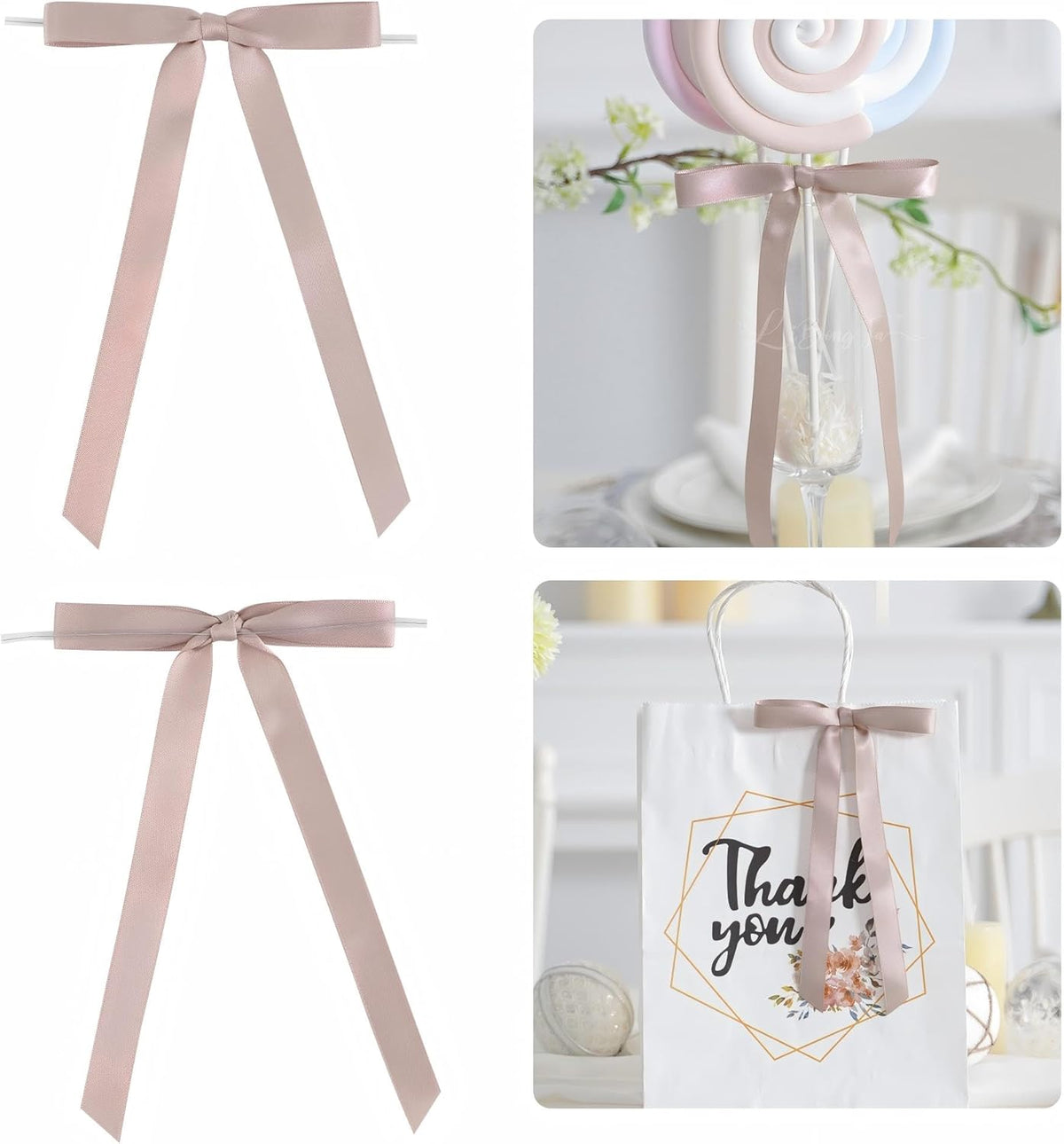 50 PCs Dusty Rose Bow 5 Inch Long Tail Bows for Gift Wrapping, Easter Bow Party Decorations, Twist