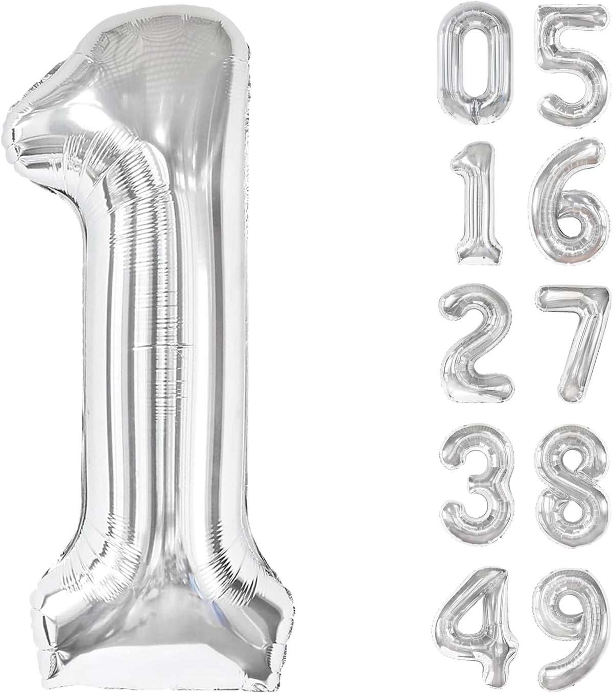 Silver Number 1 Balloon 40 inch, Number 1 Birthday Balloon for Boy Girl, Silver Foil One Balloon