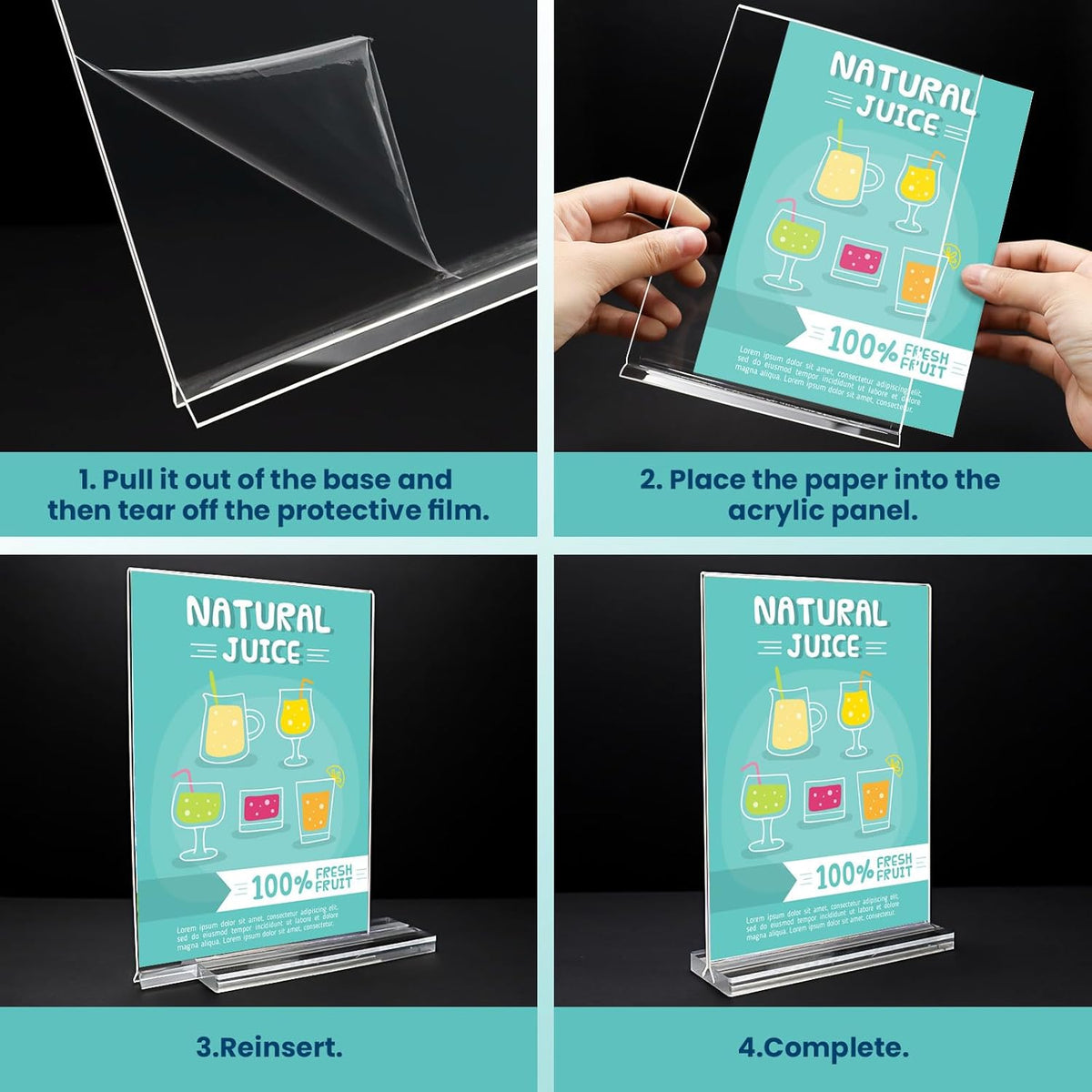 Acrylic Sign Holder, 5x7, 15 Pack Vertical Clear Table Menu Display, Double Sided, Plastic Stand