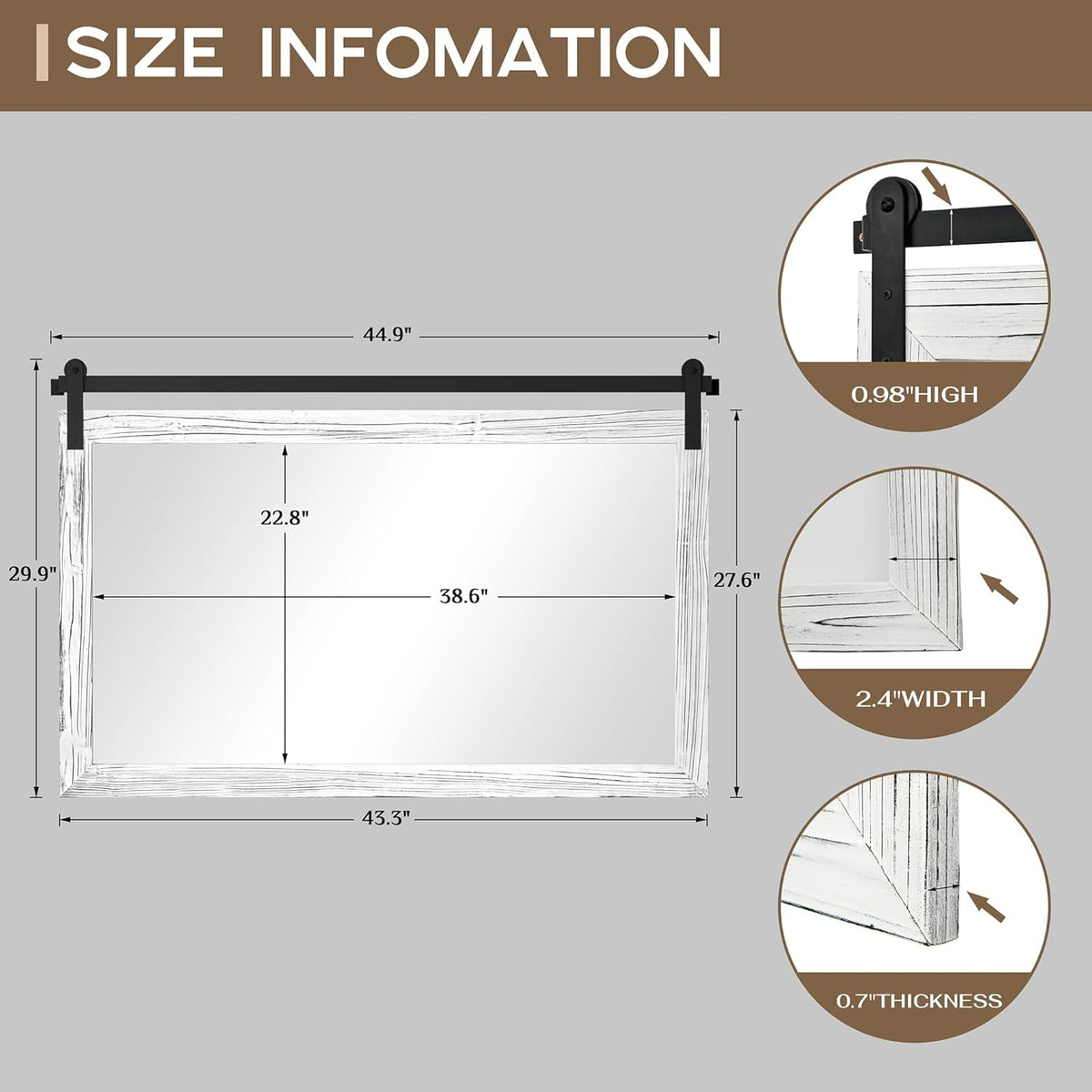 COGOOD Farmhouse Bathroom Mirror - 45 x 30 Large Rectangle Barn Door Mirror for Vanity, Bedroom