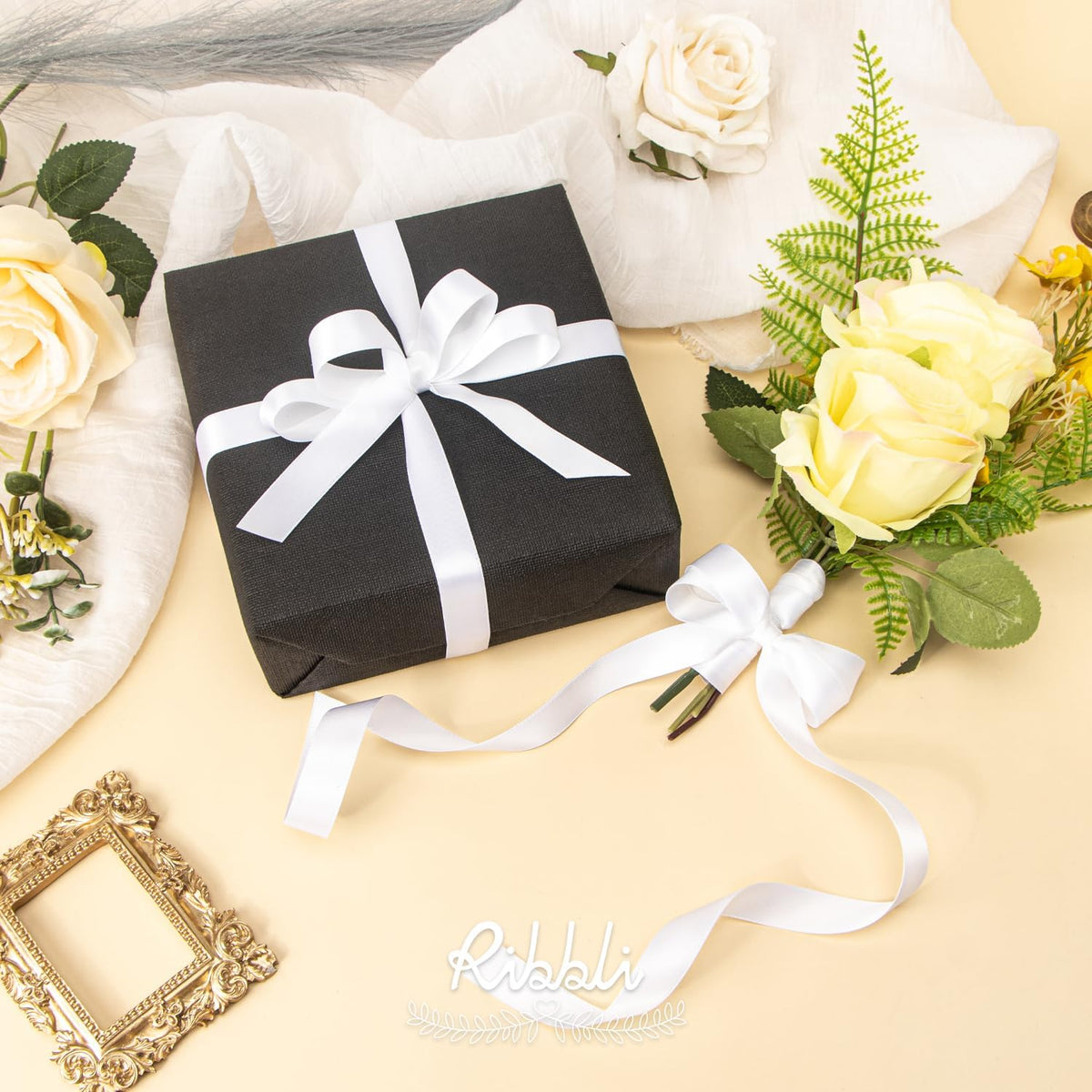 Ribbli White Satin Ribbon 5/8 inch x Continuous 25 Yards,Double Faced Satin Use for Craft, Gift