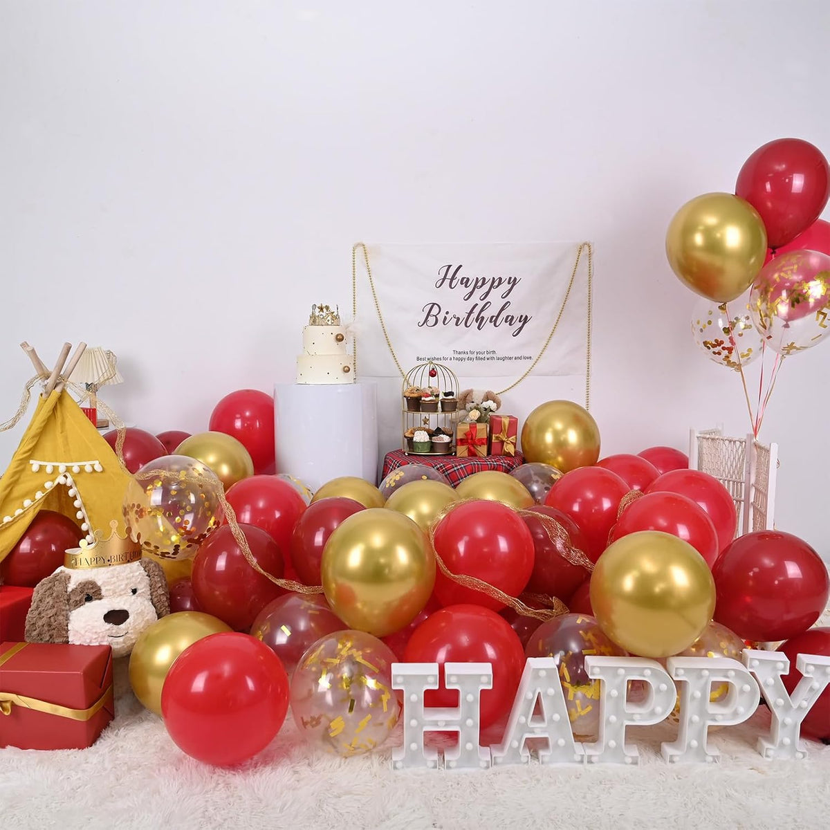 Red and Gold Balloon, 60 Pack 12 Inch Different Shades Red Party Balloons, Dark Red and Metallic