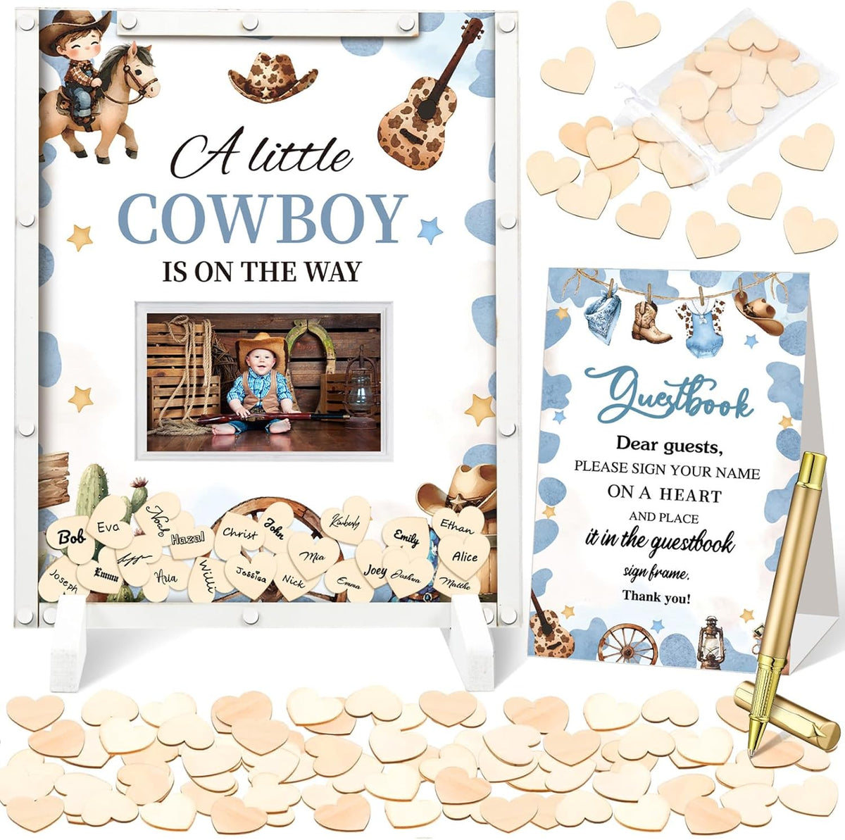65 Pcs Cowboy Baby Shower Decorations Guest Book Alternatives a Little Cowboy is on The Way