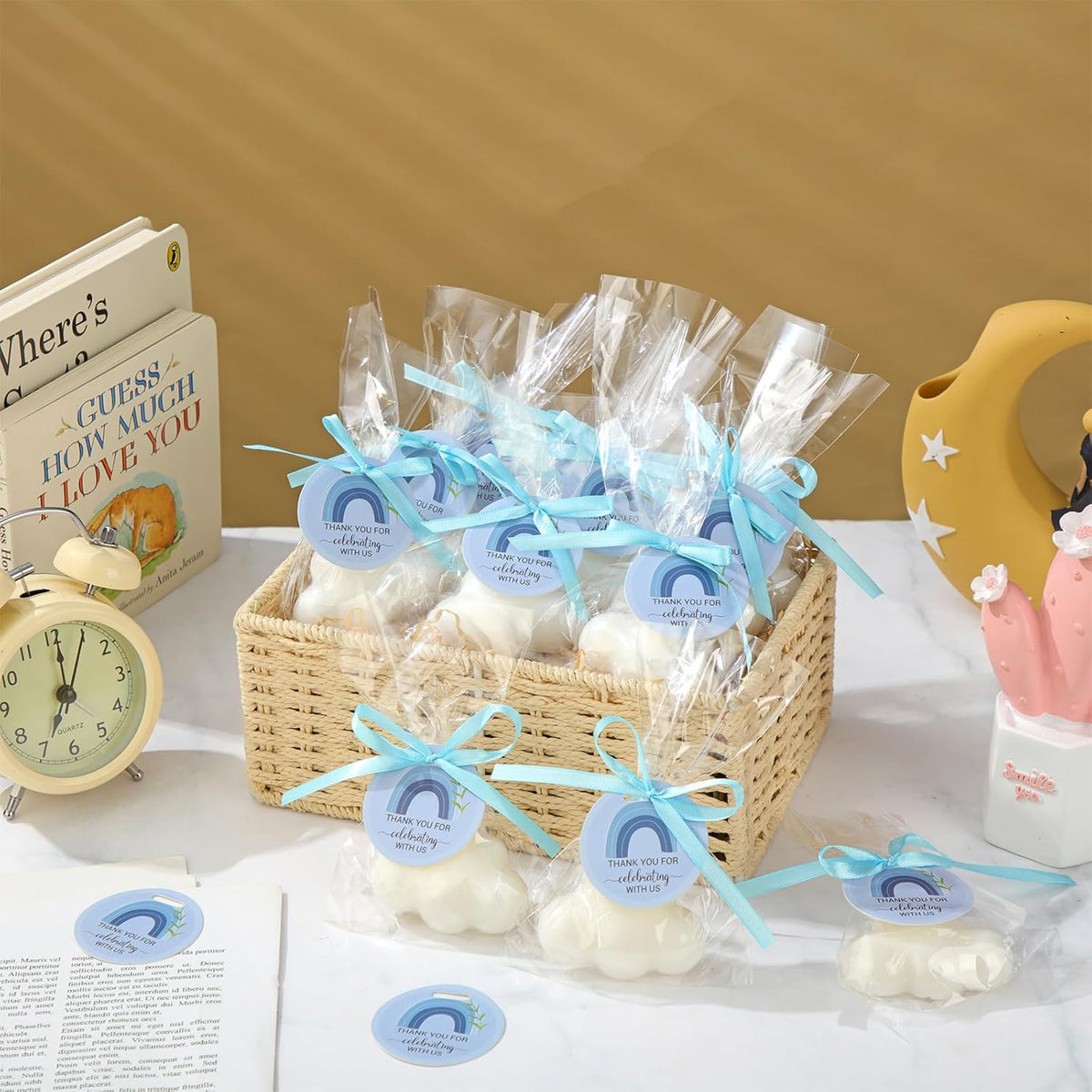 Demissle 20 Pcs Cloud Baby Shower Soap Favors Mini Handmade Soap Gifts with Thank You Card for