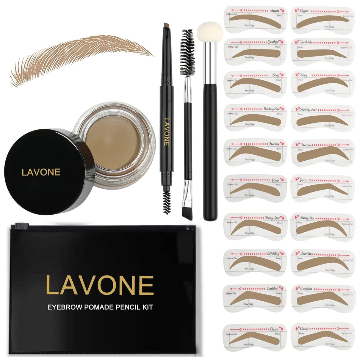 LAVONE Eyebrow Stamp Stencil Kit for Eyebrows, Brow Stamp Trio Kit with Waterproof Eyebrow Pencil