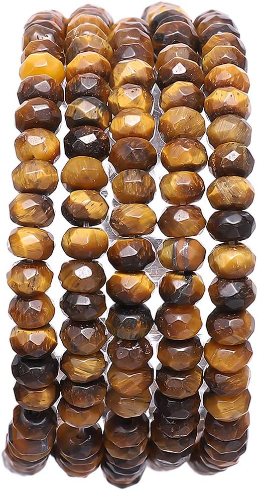 Faceted Natural Yellow Tiger Eye Stone Rondelle 4x6mm Loose Semi Gemstone Beads for Jewelry Making