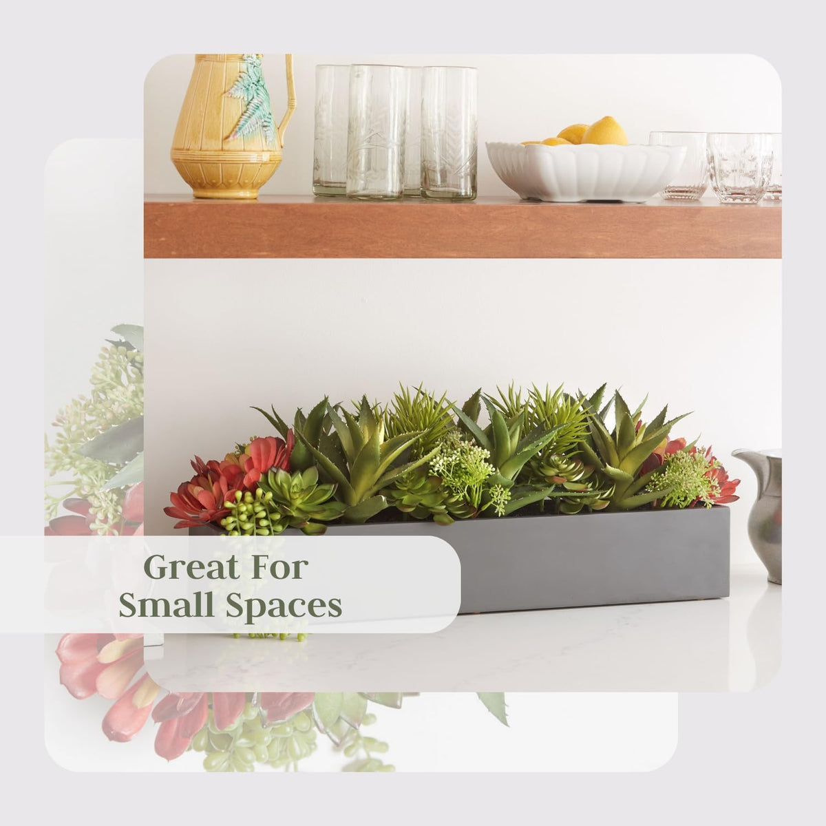 Oblong Faux Succulent Arrangement, Premium Artificial Indoor Plant Enhances Interior Design