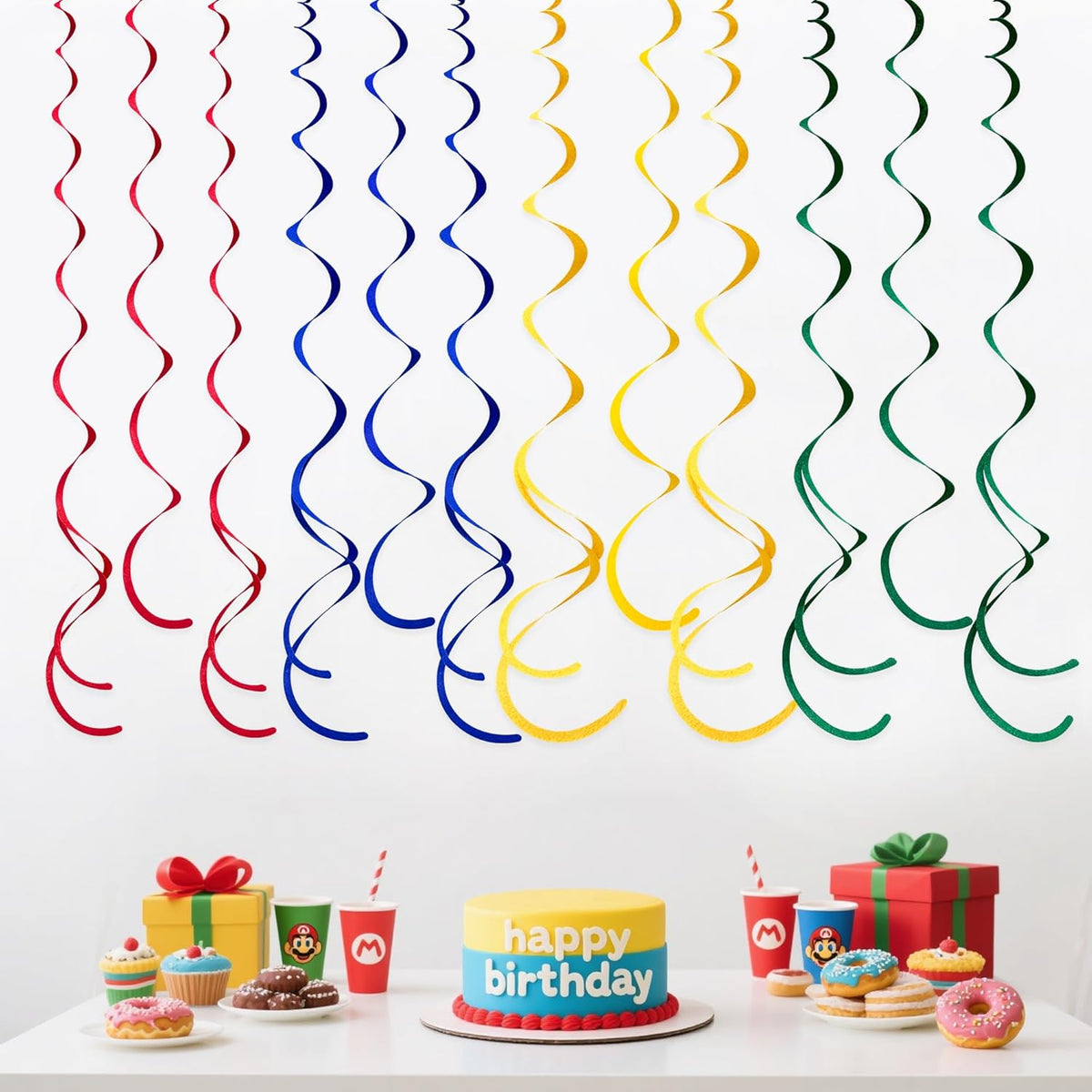 36 Pcs Super Mario Hanging Swirl Decorations Colorful Felt Swirl Streamer Spiral Ceiling
