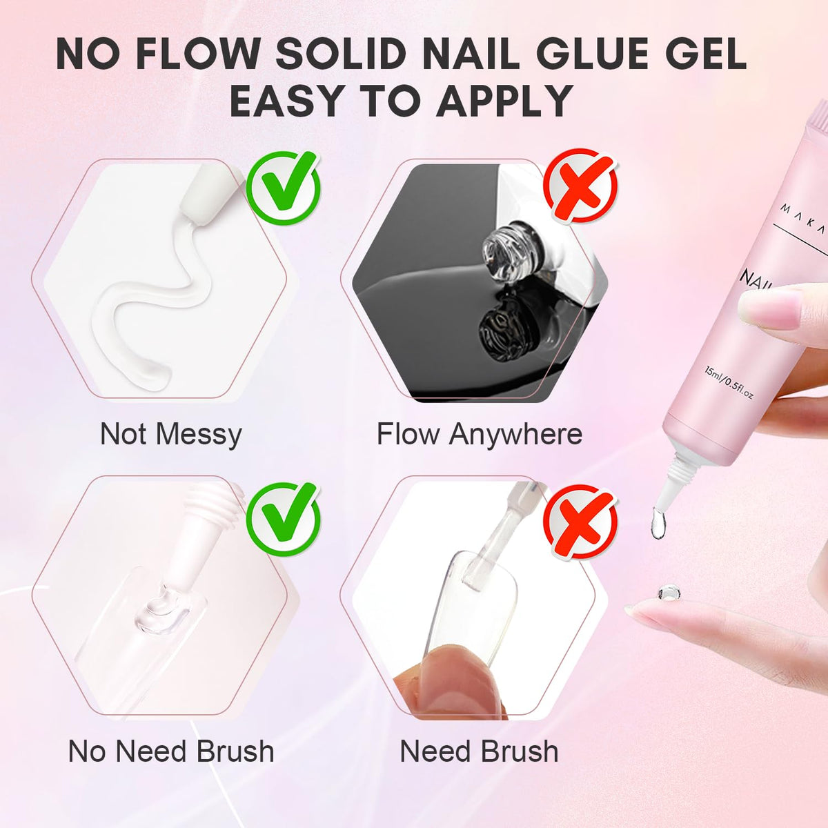 Makartt Gel Nail Glue for Press On Nails - 3D Gel Nail Art, 30ml Super Strong 3 in 1 Solid Nail