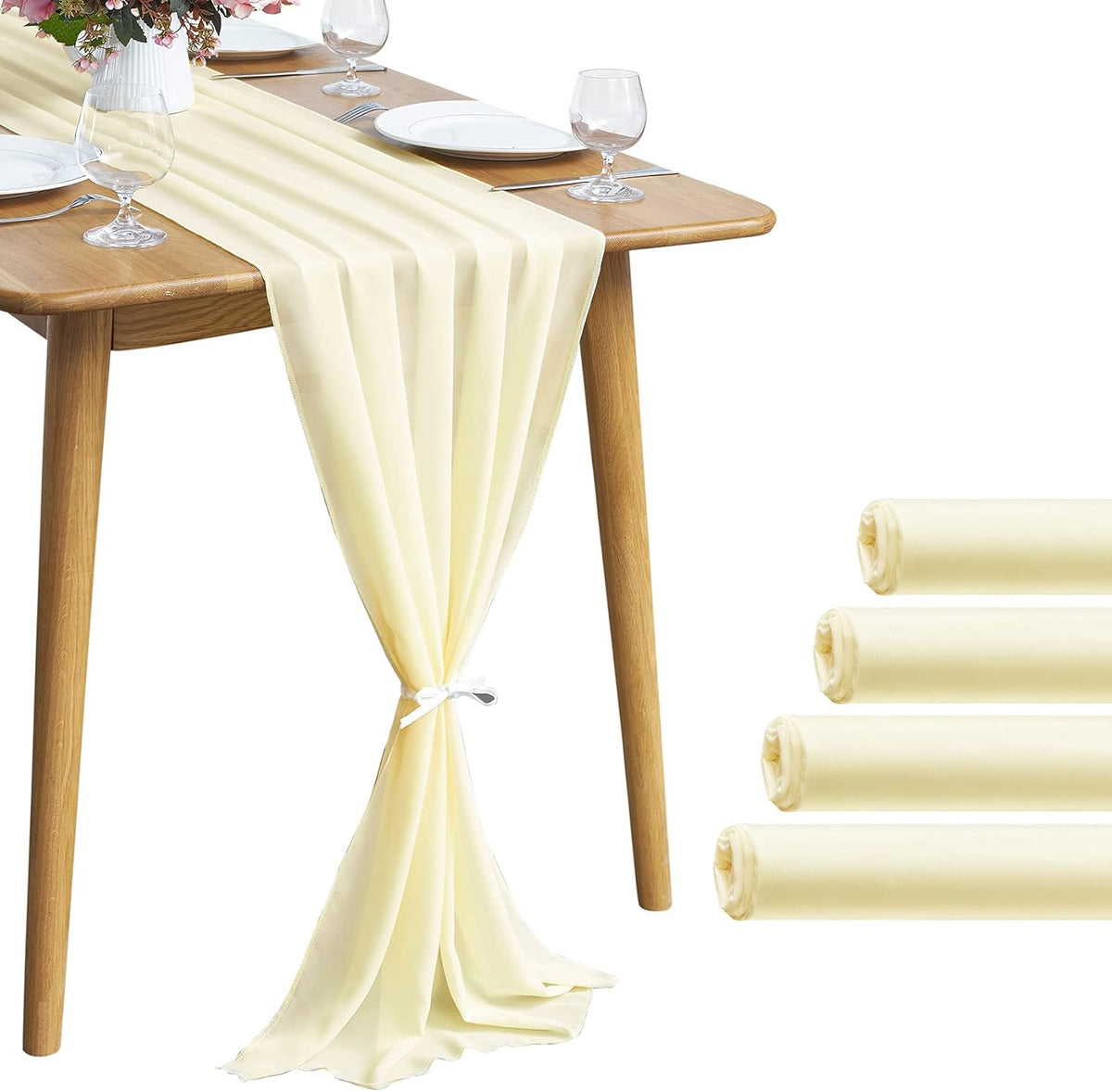 5 Pack 10Ft Light Yellow Chiffon Table Runner Sheer 29x120 Inch for Romantic Wedding Decor Bridal &