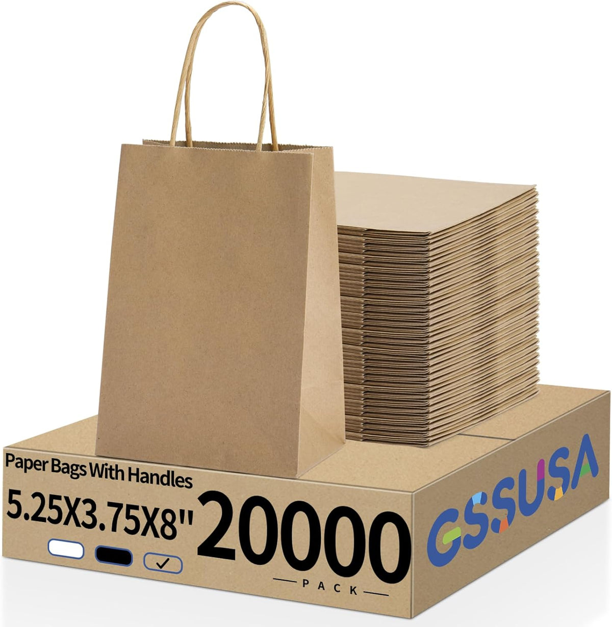 GSSUSA Paper Gift Bags 5.25x3.75x8 Inch 20000 Pack, Valentine's Day Gift Wrap Bags with Handles