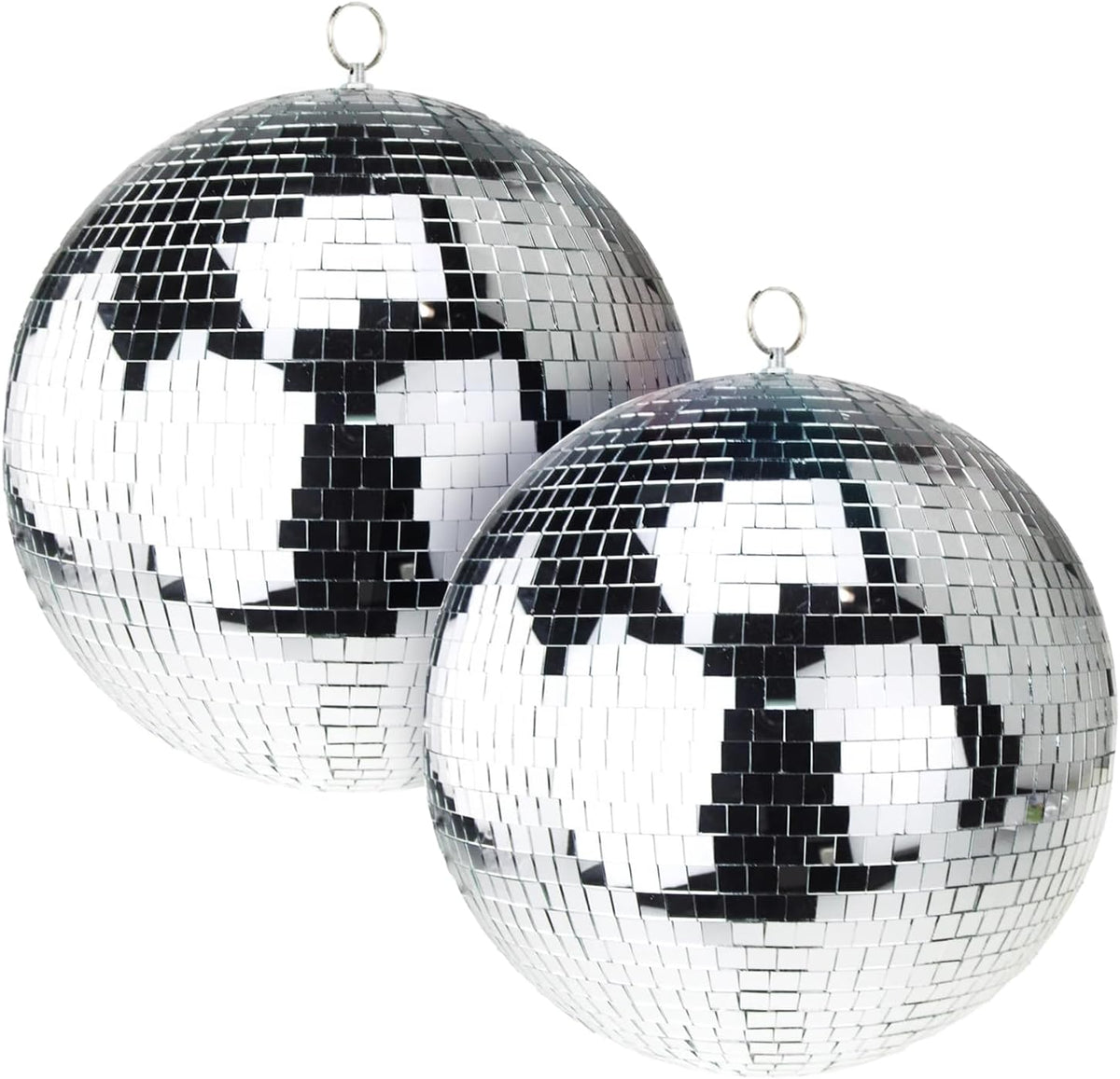 8-Inch Disco Ball 2-Pack – Silver Hanging Mirror Ball with String, Reflective Disco Ball