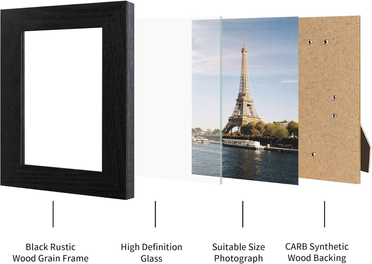 8x10 Picture Frame Set of 4, Black Wooden Frame with High Definition Glass, 8 x 10 Photo Frames for