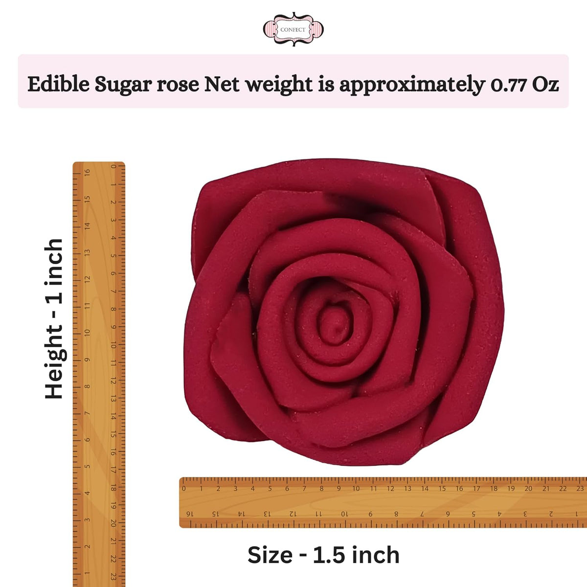 Confect Edible Deep Burgundy Rose Toppers – Edible Roses for Cake & Cupcake Decorations, Perfect