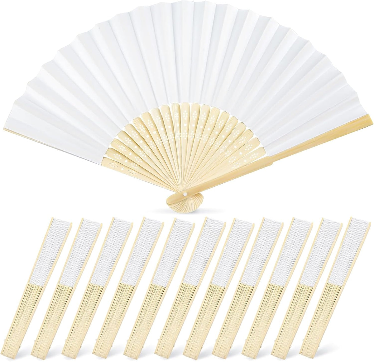 JOHOUSE 12 Pcs White Paper Fans Handheld – 8.3 Inch Foldable Hand Fan, Folding Fans Handheld for