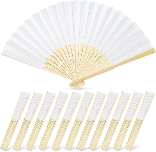 JOHOUSE 12 Pcs White Paper Fans Handheld – 8.3 Inch Foldable Hand Fan, Folding Fans Handheld for