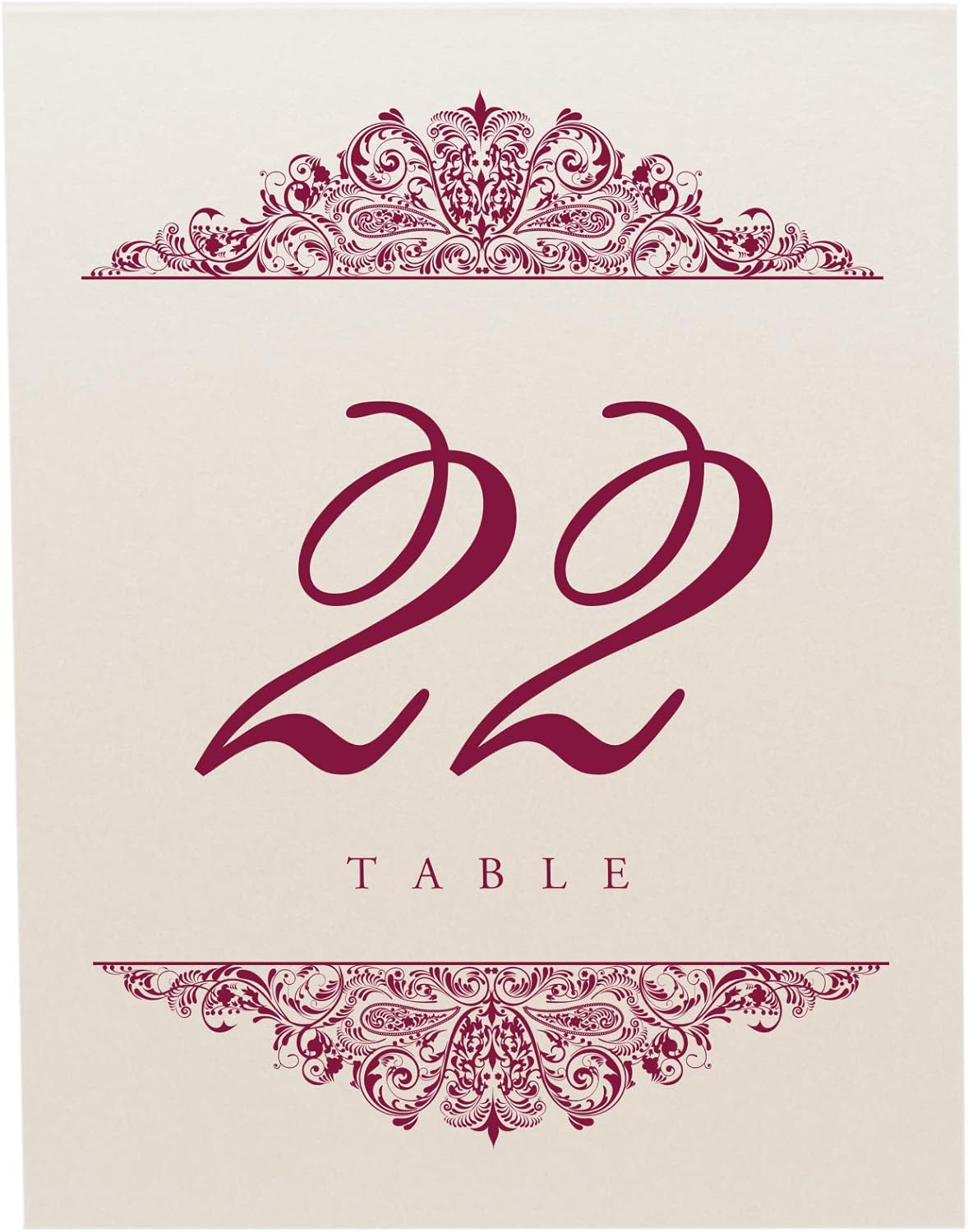 Paisley Wedding Table Numbers (Select Color/Quantity), Champagne, Burgundy, 1-55, Double Sided