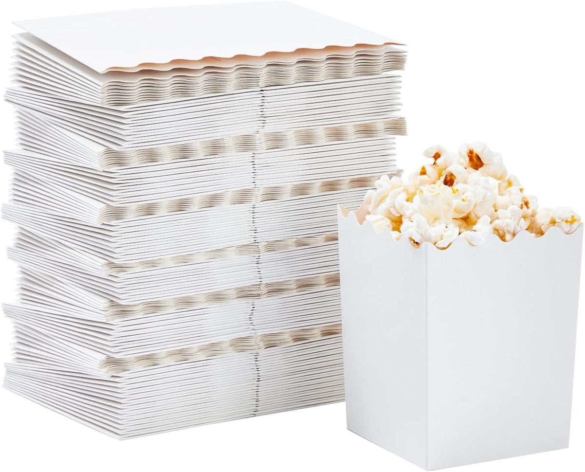 Juvale 100 Pack Mini Popcorn Boxes for Party, Bulk White Popcorn Containers for Movie Night
