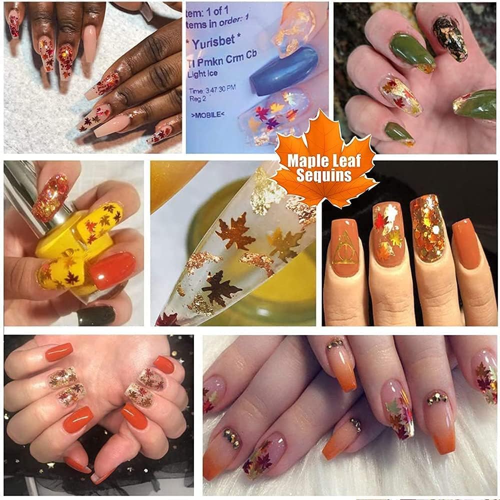 Maple Leaf Shape Glitter Fall Nail Art Sequins,3D Metallic Red God Orange Yellow Mixed Design