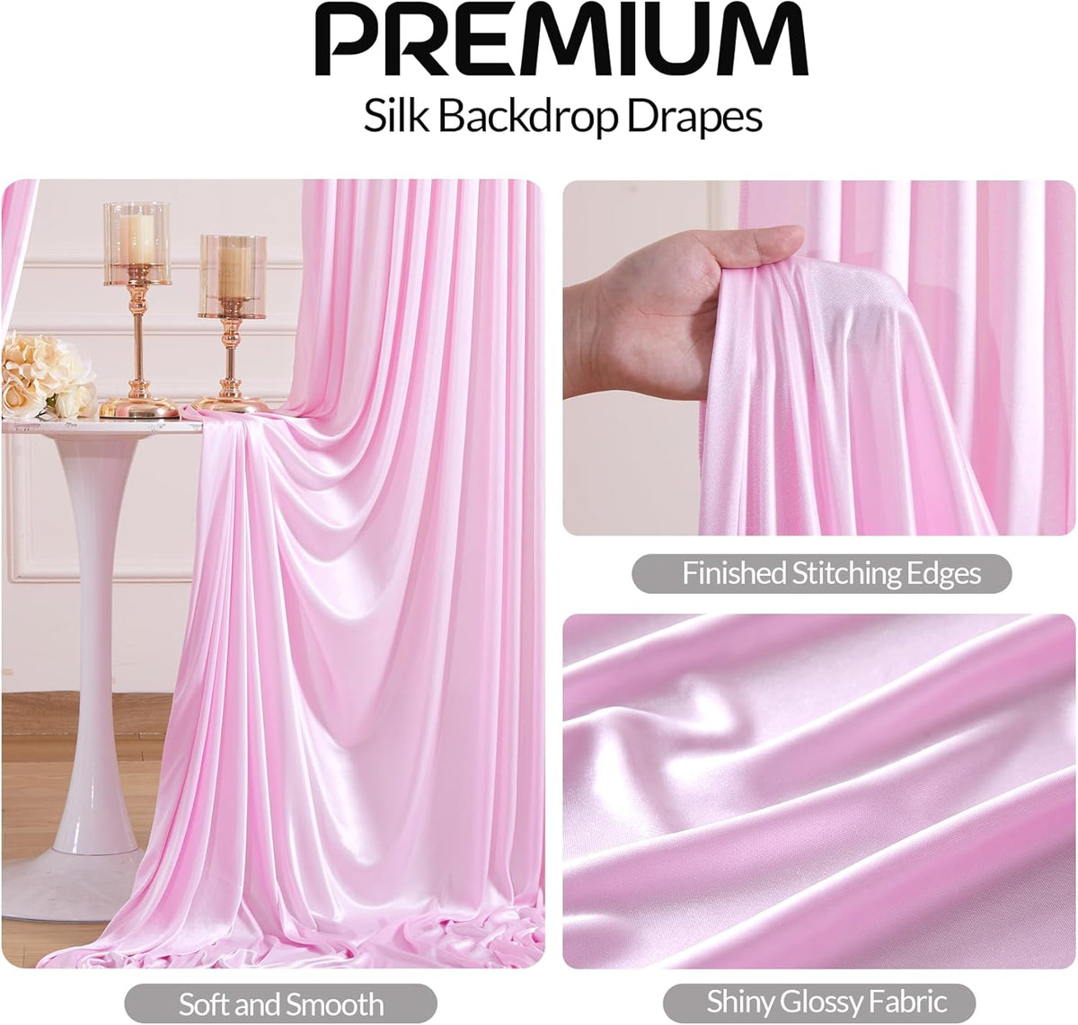 Pink Satin Backdrop Curtains 2 Panels - Glitter Photo Drapes for Baby Shower, 10x10FT Shimmer Back