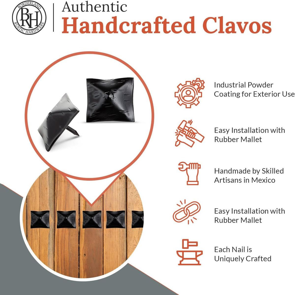 50 Pack 1.5" Square Head Iron Clavos Decorative Nails – Black – Handmade Rustic Square Fasteners