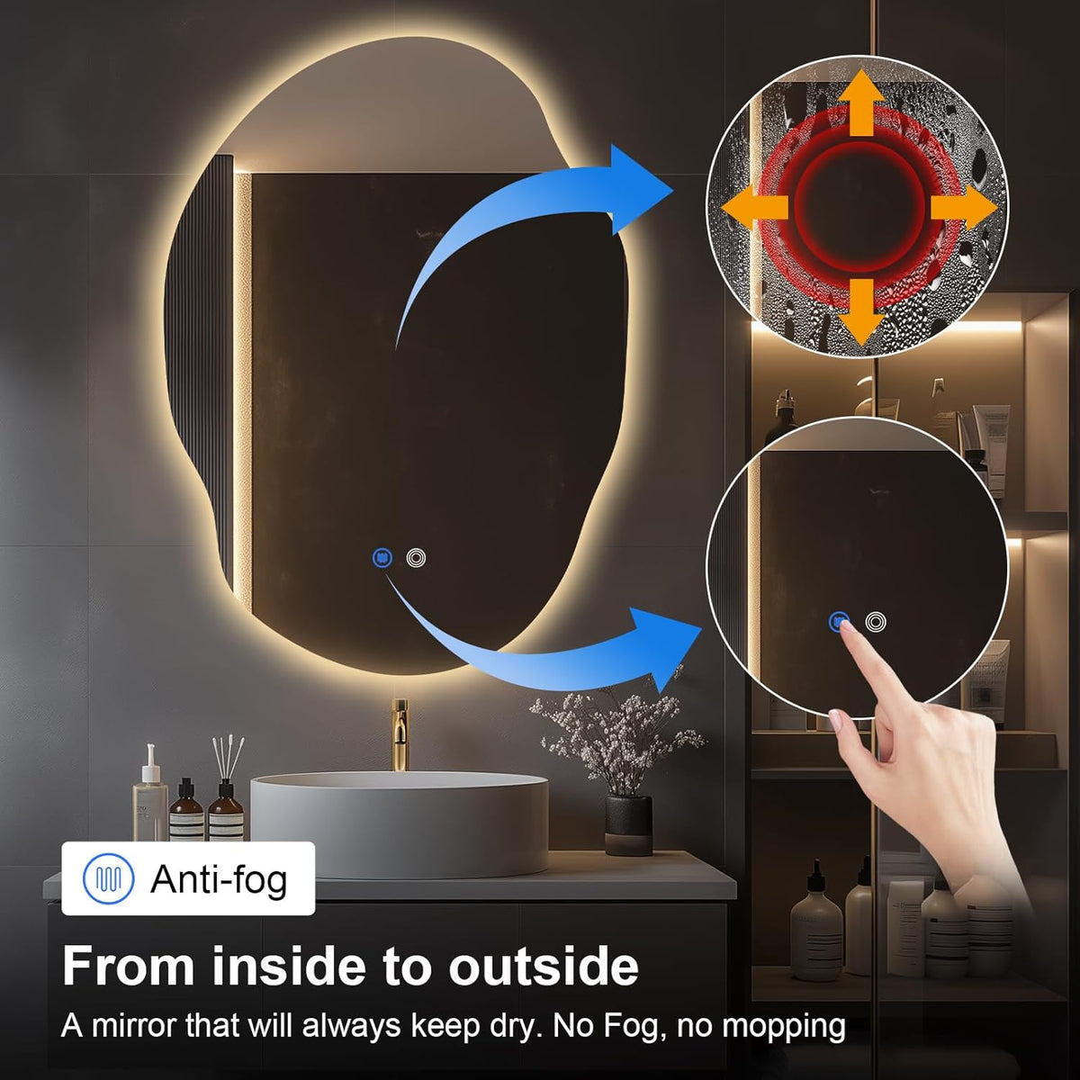 Asymmetrical LED Bathroom Mirror with Lights,Irregular Led Bathroom Vanity Mirror for Wall with