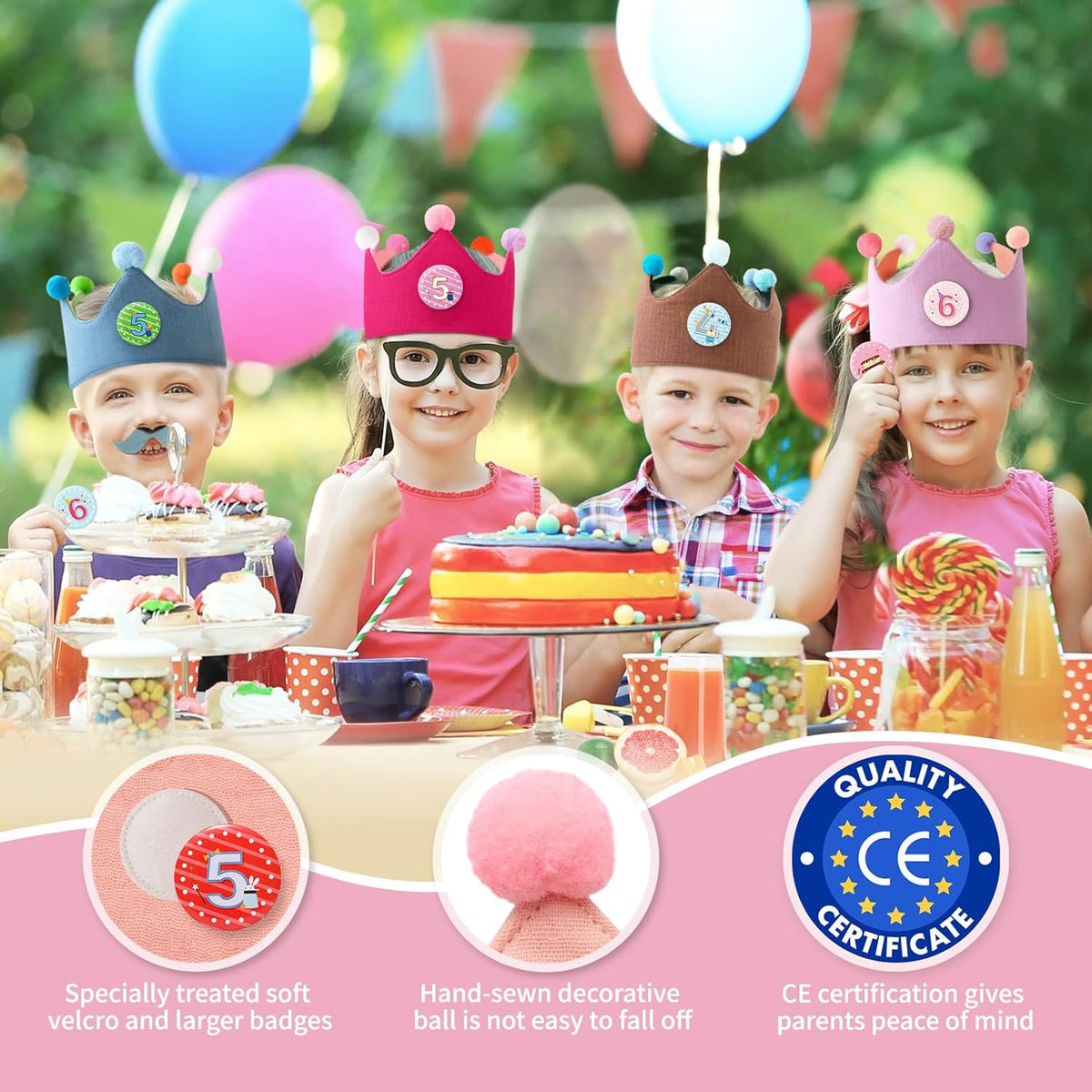 Reusable Birthday Crown with Numbers,Kids Birthday Hat Fabric Crown Pertain Kids Boy Toddler Girl