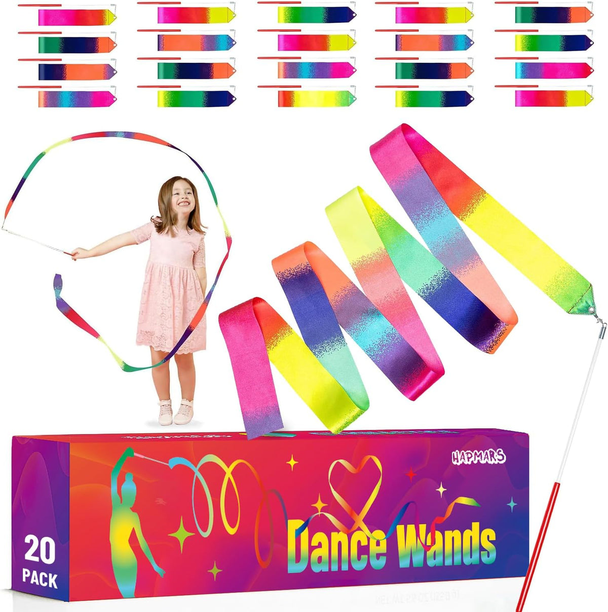 20 Pack Ribbon Dancer Wands for Kids,Rainbow Streamers Dance Ribbon,Party Favors Goodie Bags