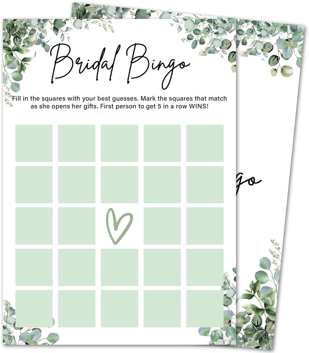 Eucalyptus Bridal Shower Game Cards - Bridal Bingo, Wedding Engagement Bachelorette Party Bridal