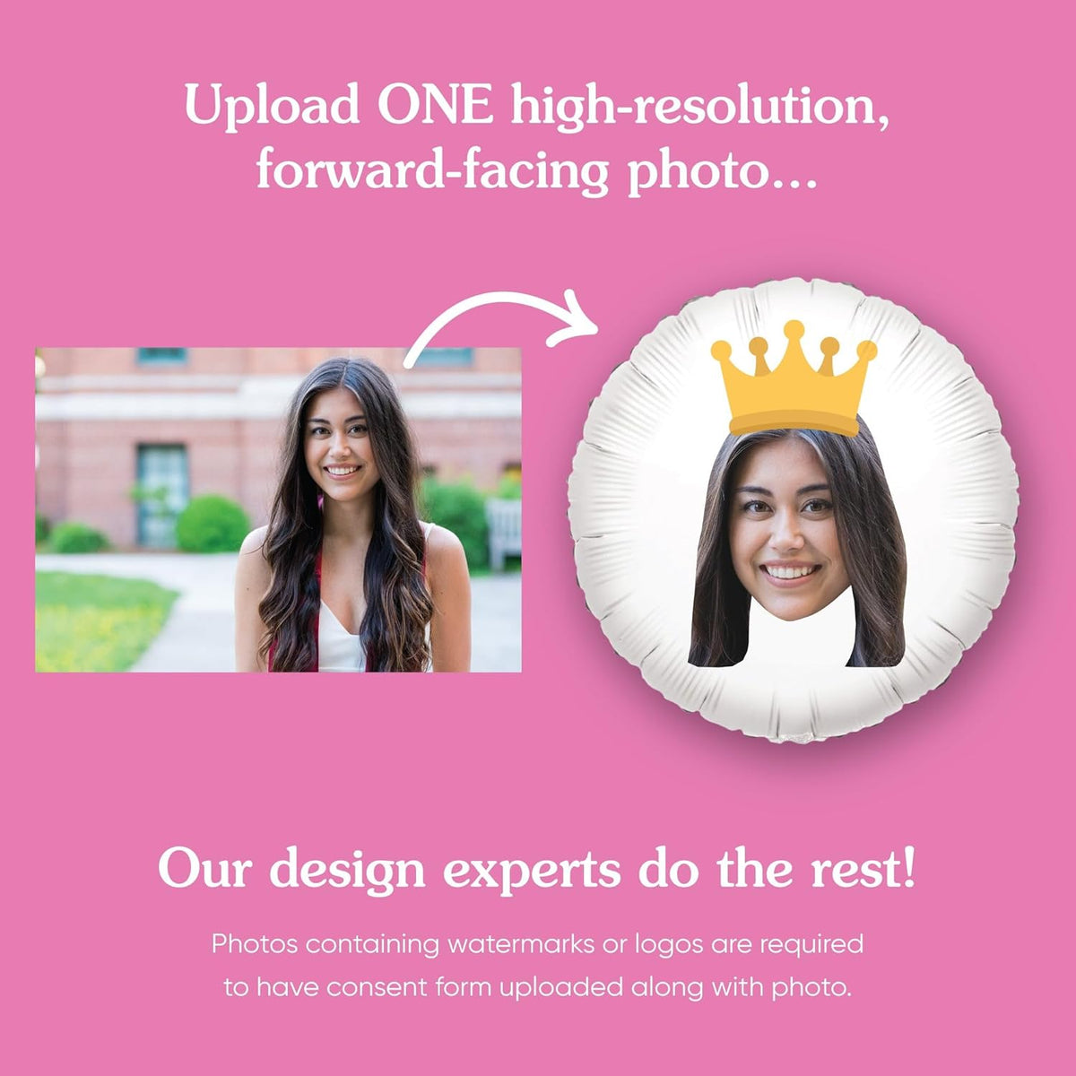 Big Dot of Happiness Personalized Crown Fun Face Photo Balloon, Kids Royal or Princess Birthday