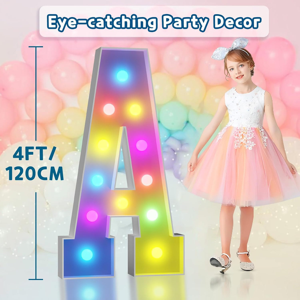 imprsv 4FT Colorful Marquee Light Up Letters A, 18 Colors Light Up Letters Alphabet Sign with