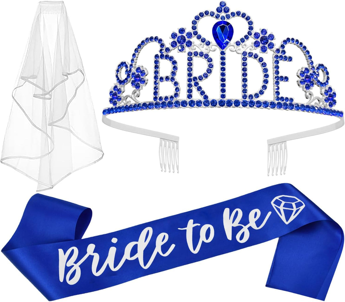 JETKONG 3 Pcs Bachelorette Party Decorations "BRIDE" Crown, Bride to Be Sash&Veil for Women