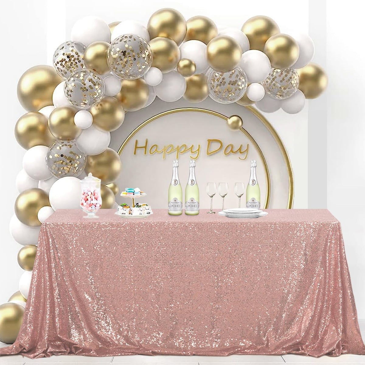 OQSQ Rosegold Rectangle Sequin Tablecloth - 60x102 inch, Glitter Drape Table Cloth, Sparkle