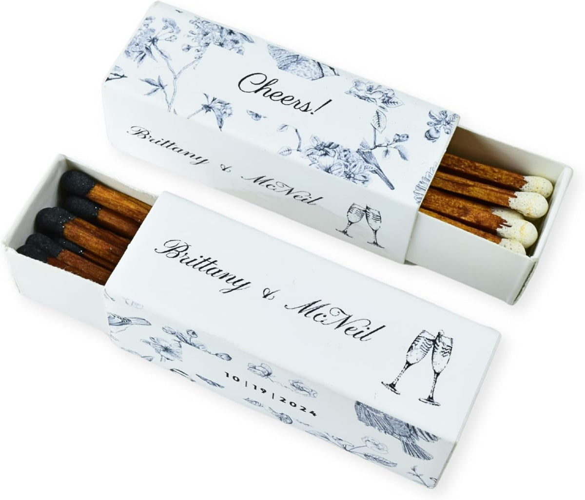 Custom Matchboxes - Set of 10 - Personalized - 2" Inch Long - Colorful Matchsticks - Weddings