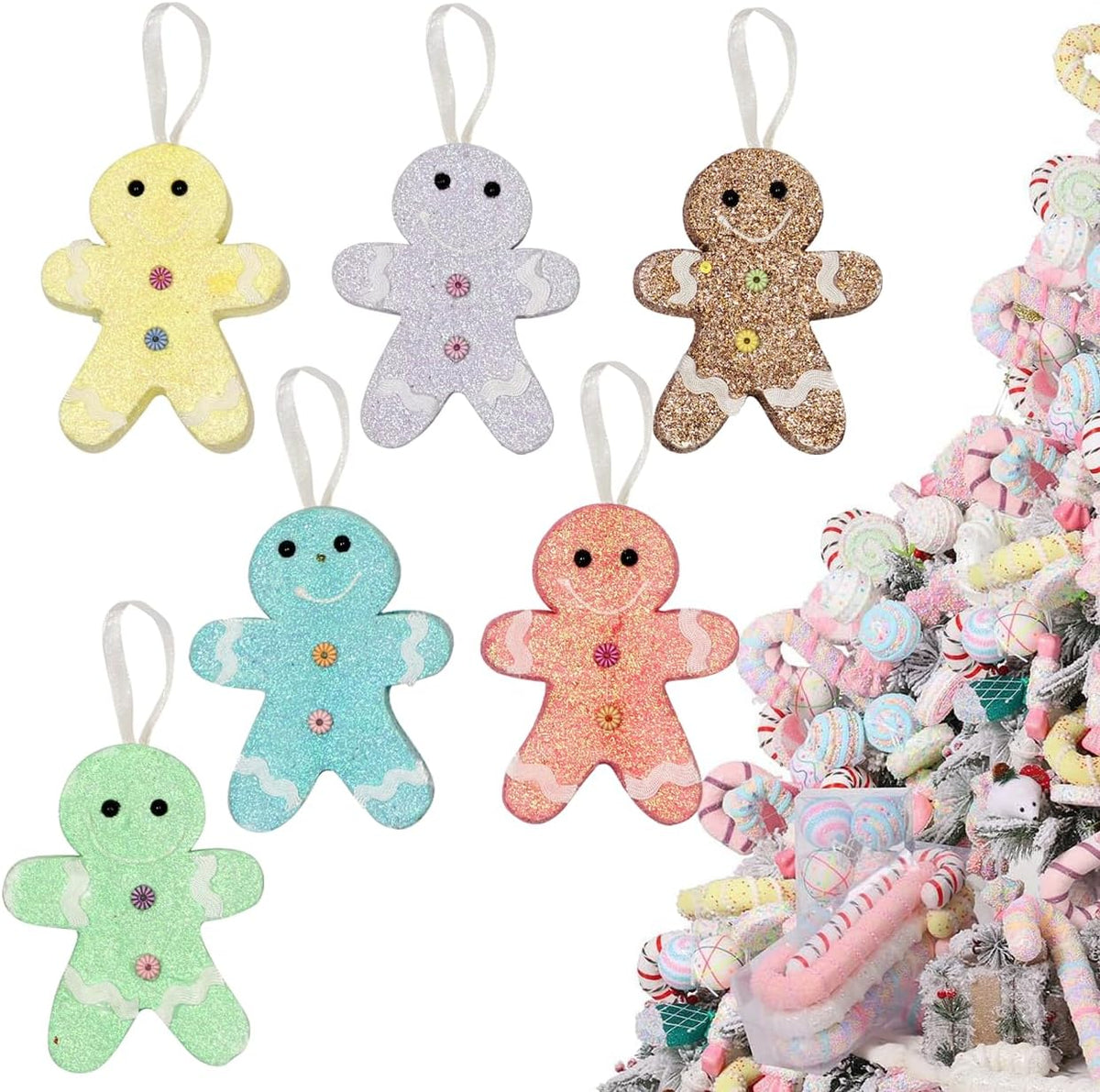 LANGXUN 6pcs Gingerbread Man Candy Land 2025 Xmas Party Suppiles Decoration, Hanging Candy Cane