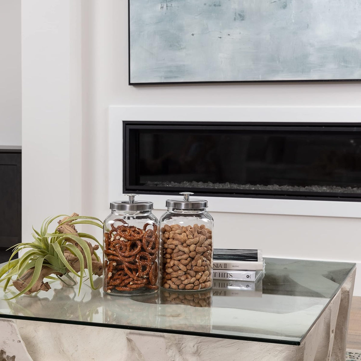2 Large 1-Gallon Glass Canister Sets for Kitchen Counter with Stainless Steel Airtight Lids +