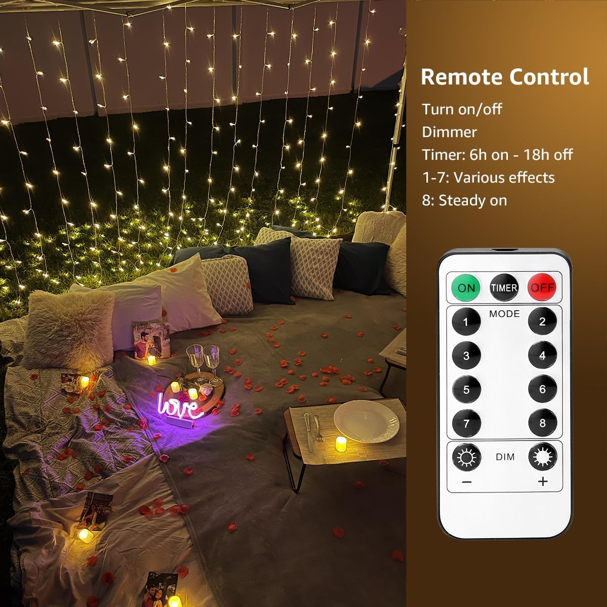 LE Fairy Curtain Lights Battery Operated & USB Plug in, Remote 10 x 10 ft Hanging String Lights for