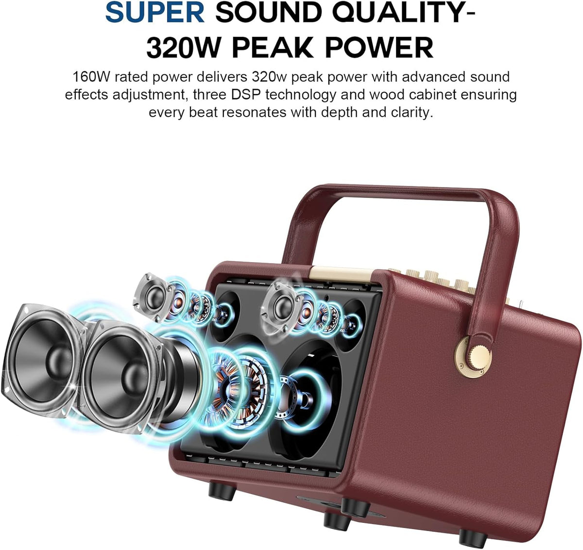 320W Peak Power Karaoke Machine with Rich Deep Bass for Adults Portable Bluetooth Singing PA
