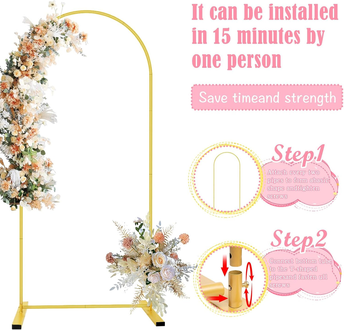 6 FT Metal Arch Backdrop Stand, Wedding Arch Frame for Parties, Birthday, Baby Shower, Graduation
