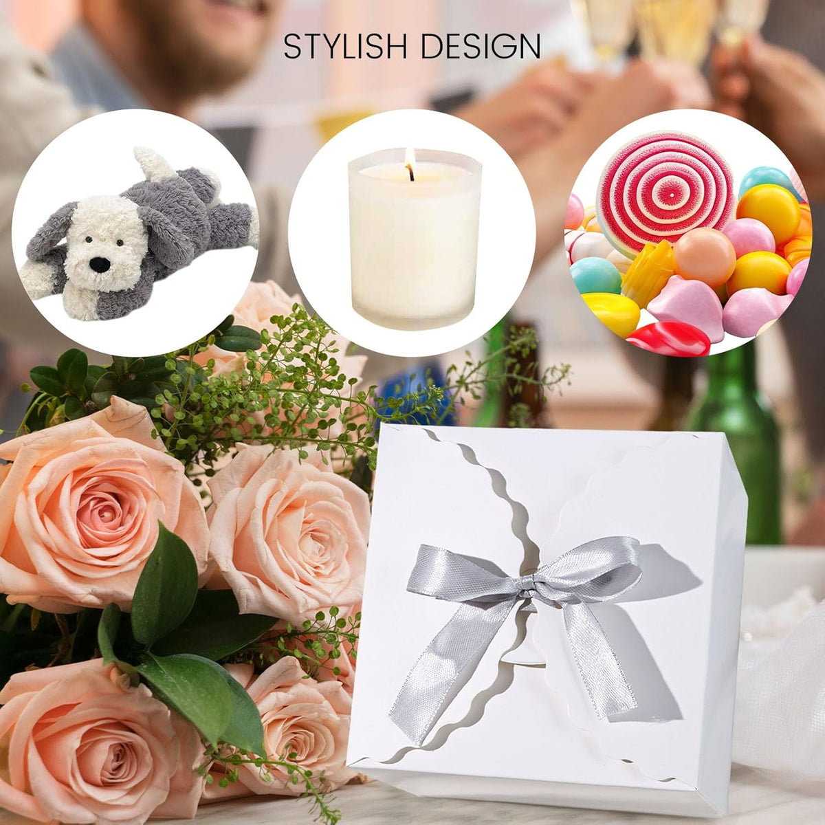 VGOODALL 10PCS Gift Boxes with Ribbon, Small White Candy Box Paper Treat Boxes for Wedding Cookie
