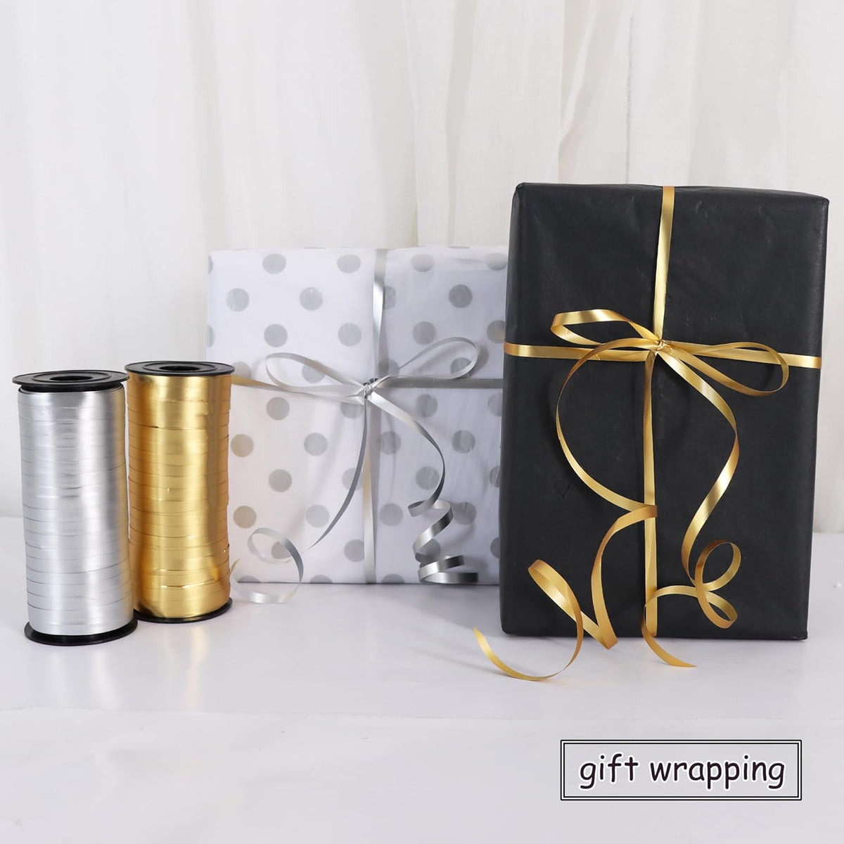 BEISHIDA Gold and Silver Curling Ribbons Balloon String Ribbons - 2 Pack 100 Yards for Gift