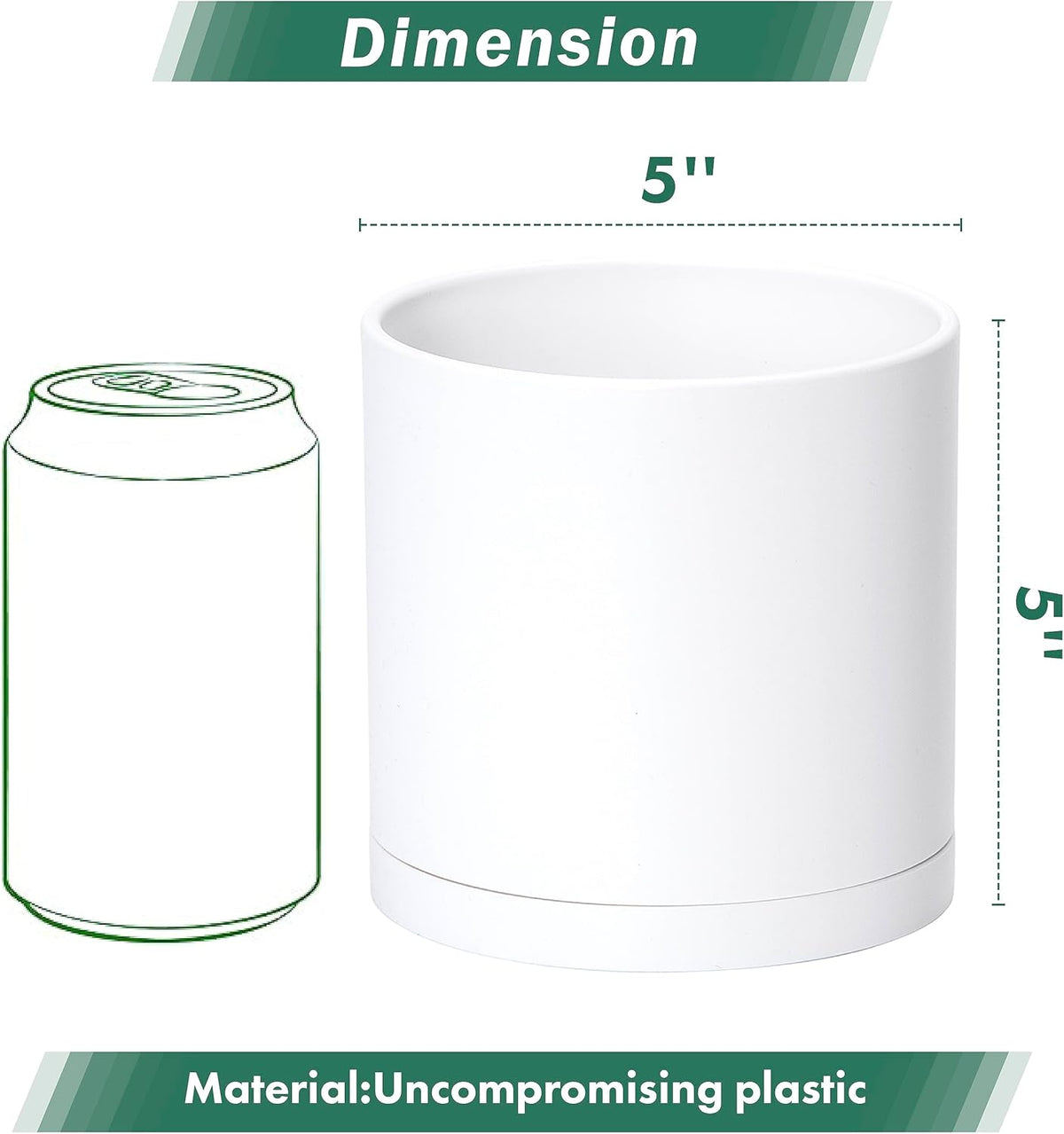 D'vine Dev 6 Pack 5 Inch Modern Plastic Plant Pots, Small Garden Planters for Plant with Drainage