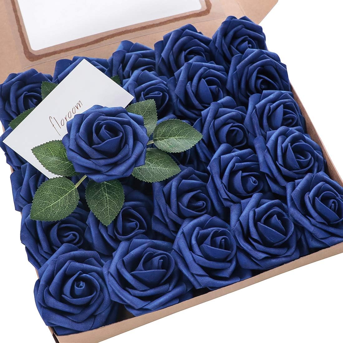 Floroom Artificial Flowers 25pcs Real Looking Royal Blue Foam Fake Roses with Stems for DIY Table