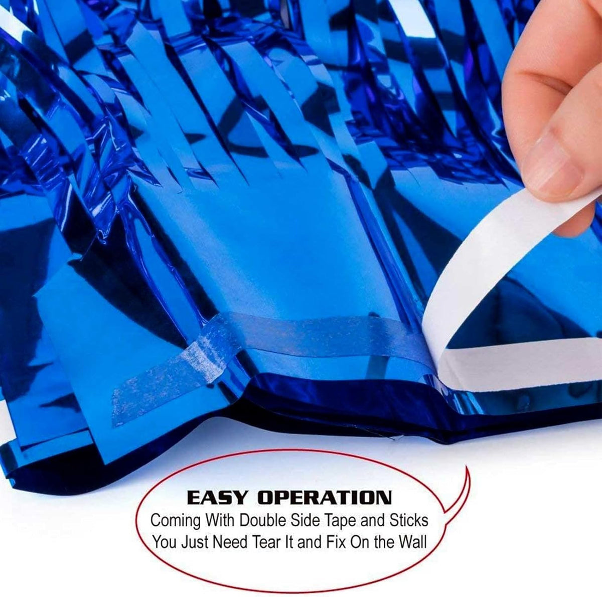 4 Pack Blue Foil Fringe Curtain Backdrop, 3.28Ft x 9.84Ft Metallic Tinsel Streamers for Sea Party