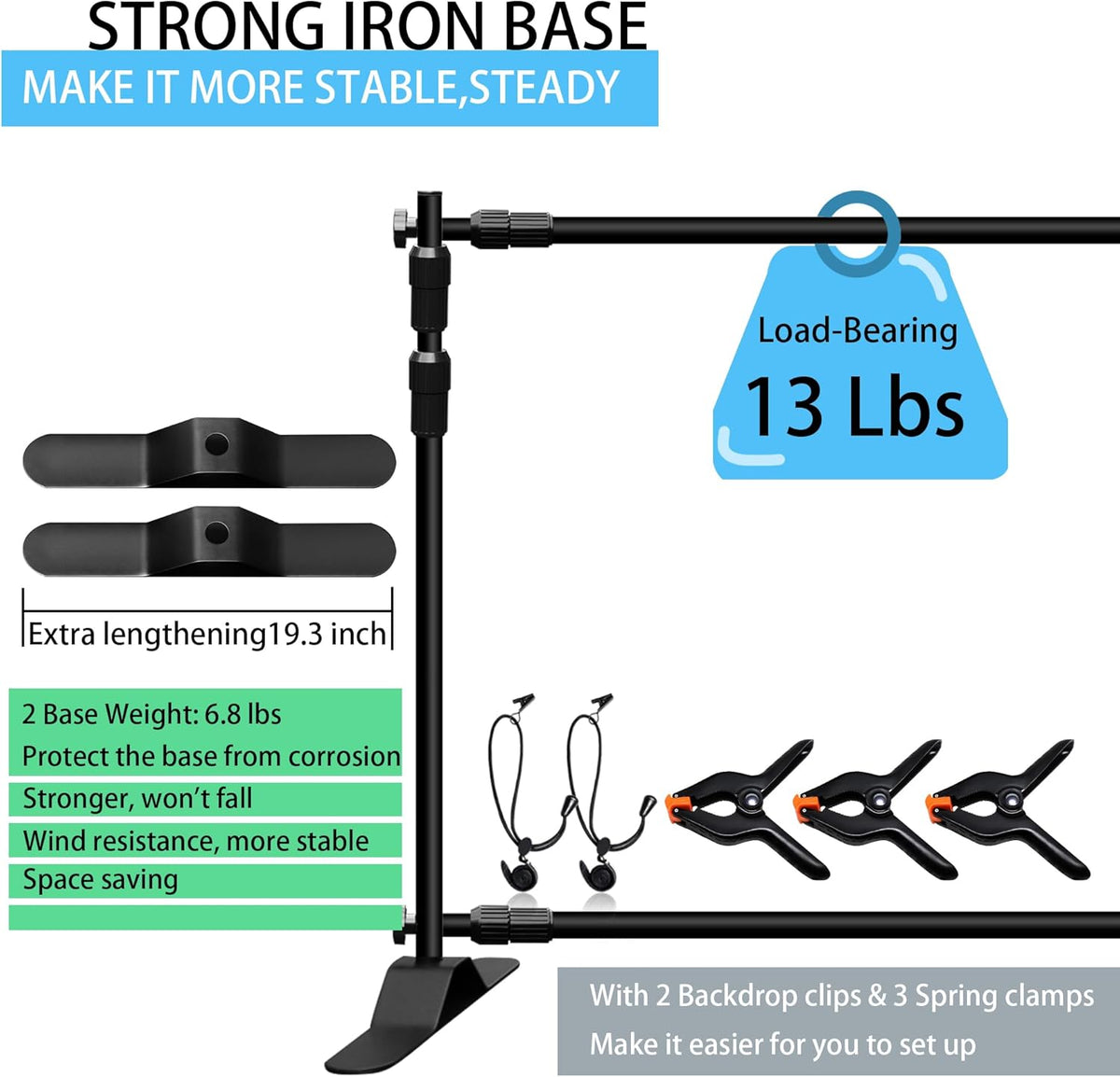 Photo Backdrop Banner Stand Kit, Heavy Duty 10 x 8 FT Adjustable Telescopic Tube Back Drop Display