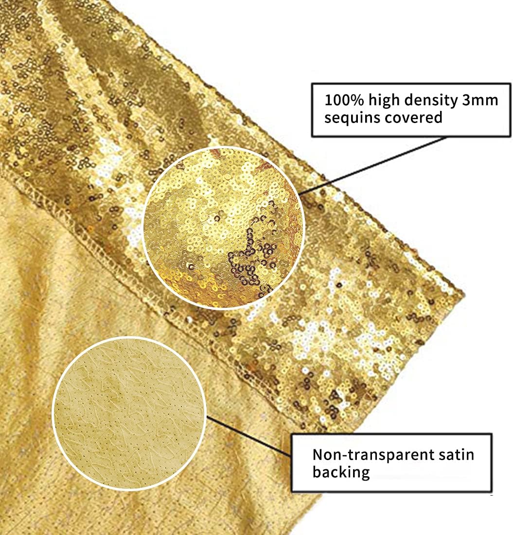 Poise3EHome 10Ft x 10Ft Gold Sequin Backdrop Curtain, Glitter Thick Not See Through Satin