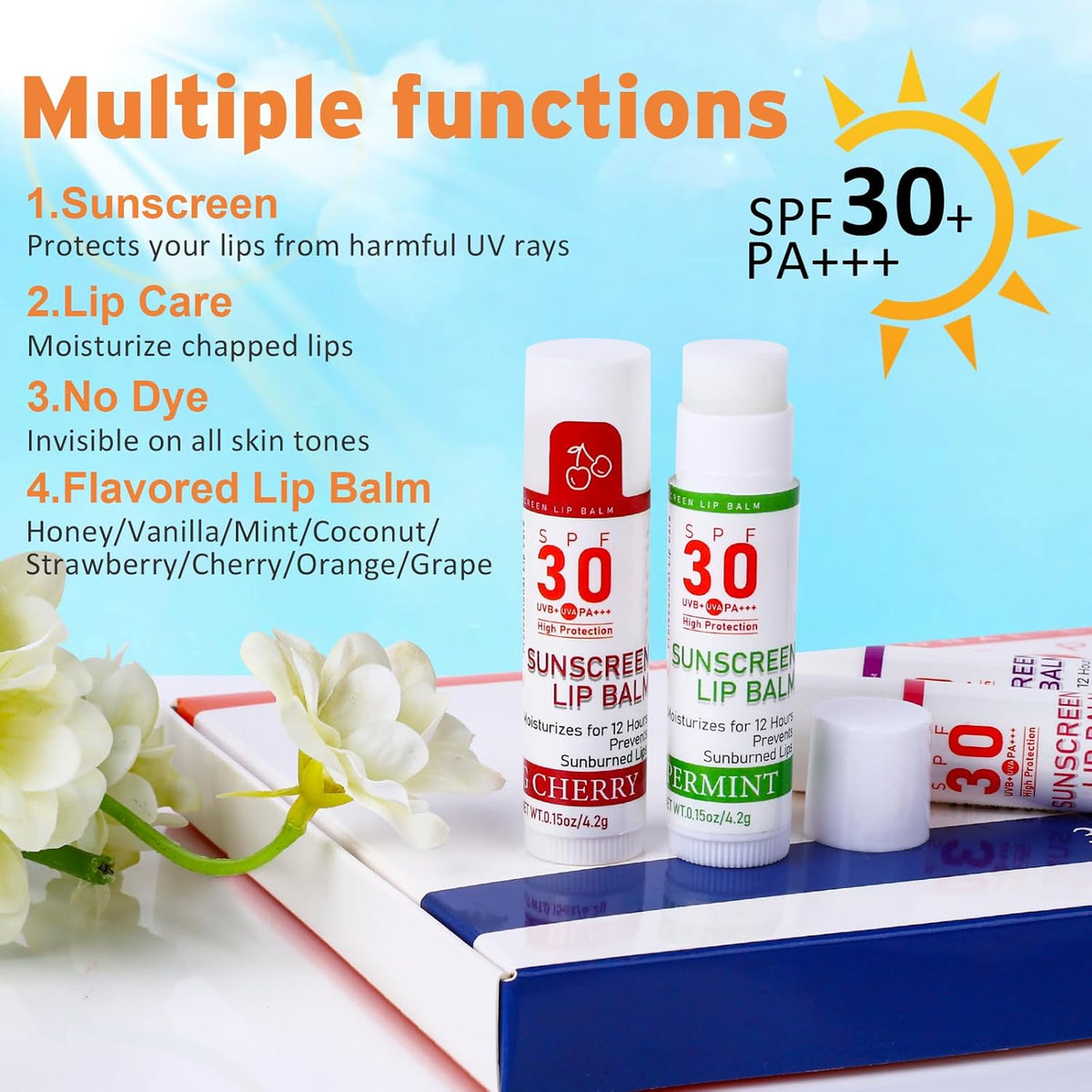 SPF 30 Sunscreen Lip Balm, Bulk Travel Size-64 Pack, Hydrating with Vitamin E & Coconut Oil- 8