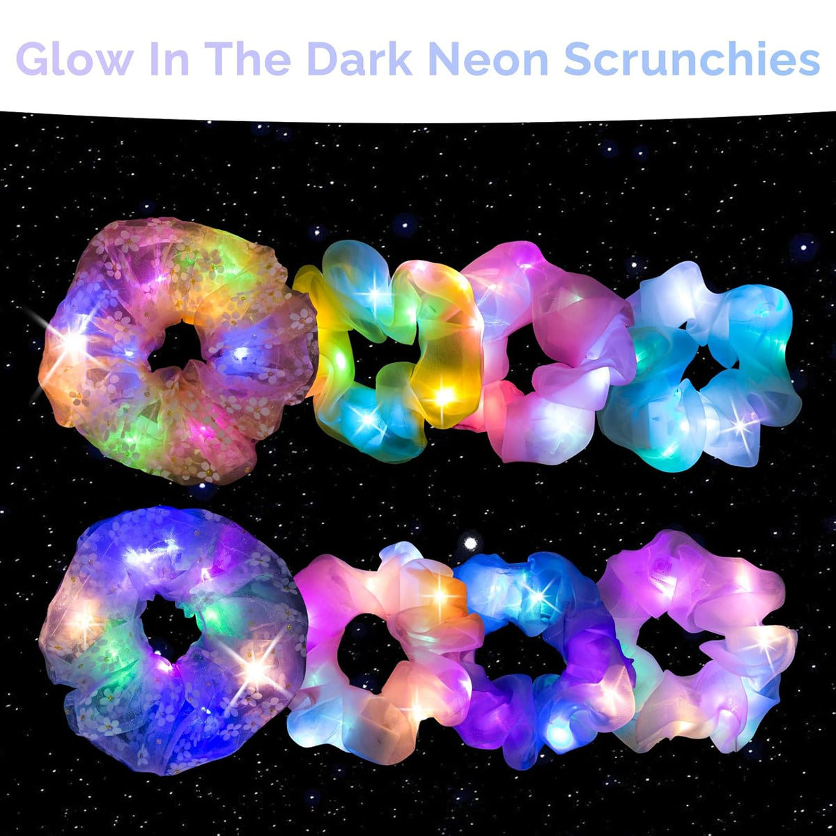 8 Pcs LED Scrunchies for Women - Scrunchy, Light Up Scrunchies for Girls, Colorful Yarn Hair Tie