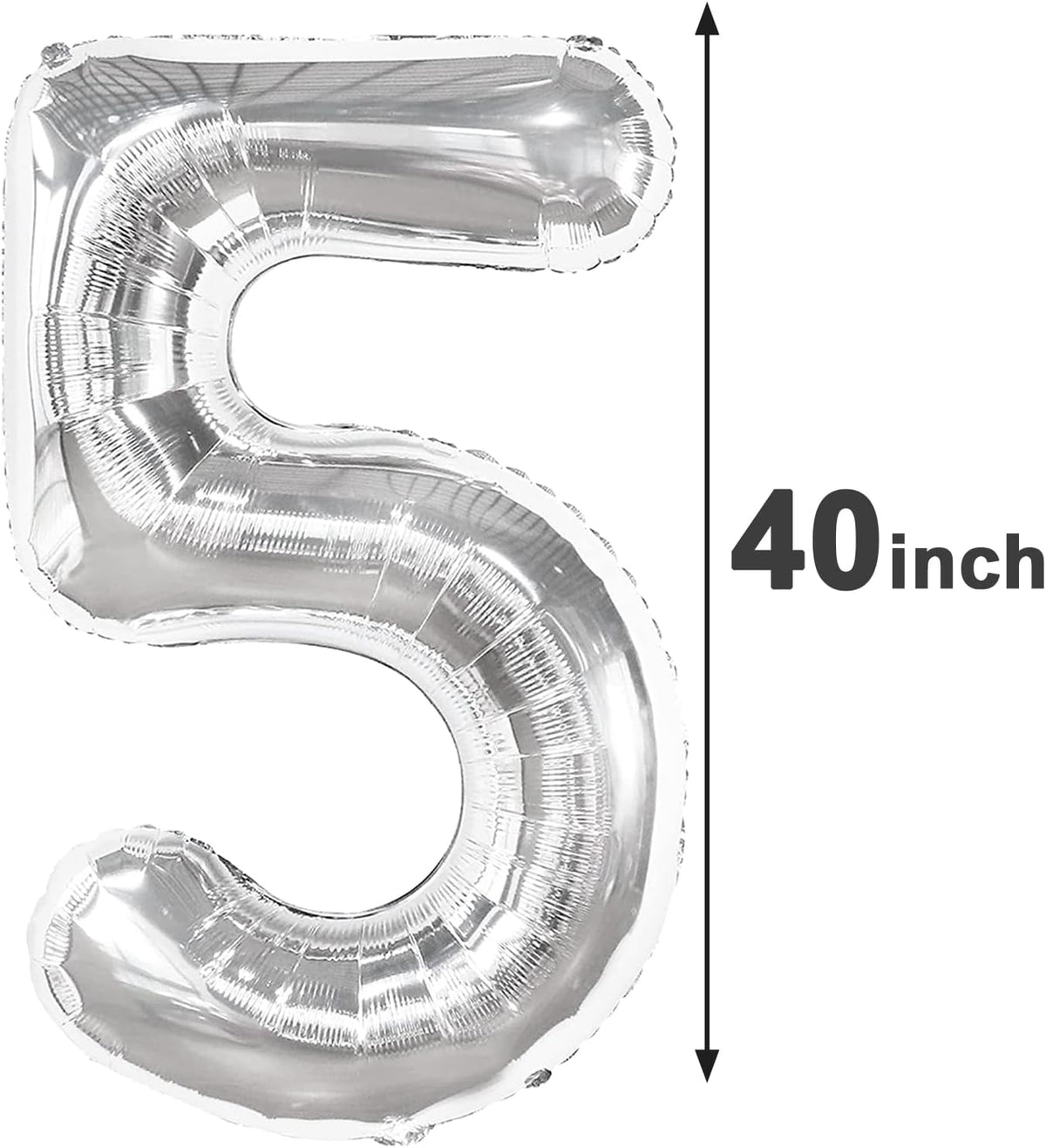Silver 40 Inch Large Number 5 Birthday Balloon, 2025 Five 5th 15 25 35 50 55 Birthday Celebration