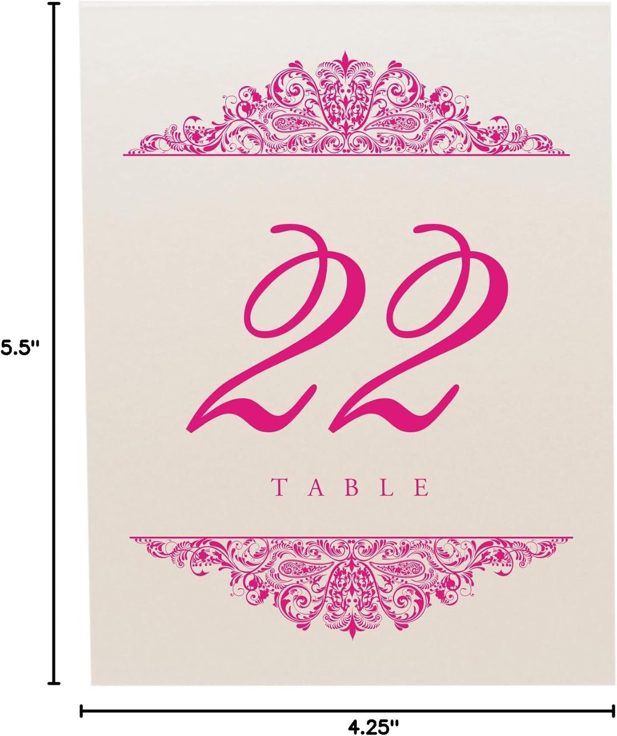 Paisley Wedding Table Numbers (Select Color/Quantity), Champagne, Fuschia, 1-50, Double Sided, Tent